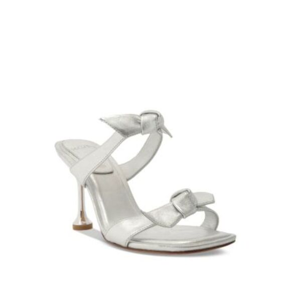 ALEXANDRE BIRMAN Womens Silver Clarita Flare Slip On Leather Heeled Sandal 36